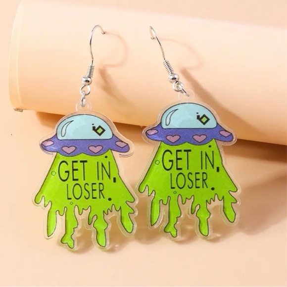 Alien UFO 'Get in Loser' Acrylic Earrings – Halloween Weirdcore Space Jewelry - Picture 13 of 14